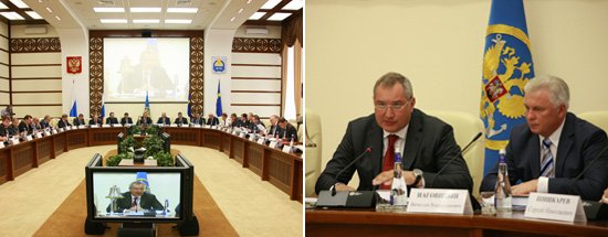В ходе совещания (на фото справа заместитель Председателя Правительства Российской Федерации Рогозин Д.О. и глава Республики Бурятия Наговицын В.В.). Фото пресс-службы правительства Республики Бурятия
