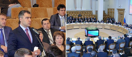 В ходе заседания Совета округа предложения по вопросам развития агропромышленного комплекса внесли представители бизнеса (на фото слева - председатель Совета директоров группы компаний «Сибирский аграрный холдинг» Павел Скурихин)