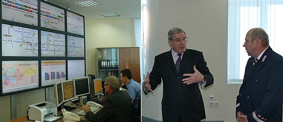Виктор Толоконский и начальник ЗСЖД Анатолий Регер в ходе посещения Центра управления тяговыми ресурсами