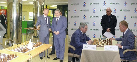 Старт фестивалю шахмат  в символическом матче дали Виктор Толоконский и Председатель Правления
Сибирского банка Сбербанка России Владимир Ворожейкин
