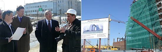 Полпред осмотрел строящийся объект Технопарка (на фото слева направо: генеральный директор ОАО 'Технопарк Новосибирского Академгородка' Дмитрий Верховод, главный федеральный инспектор Вадим Головко, исполнительный директор ОАО 'Технопарк Новосибирского Академгородка' Игорь Сорокин)